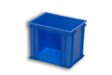 Blue Plastic Stacking Order Pick Box with Opening Long Wall