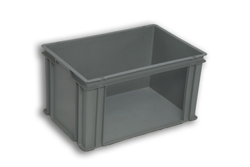 Grey Plastic Stacking Order Pick Box with Open Long Wall